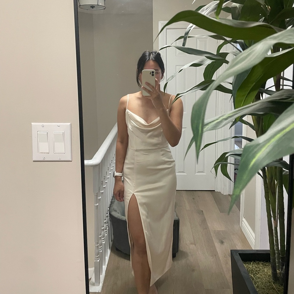 Meshki cowl neck midi dress